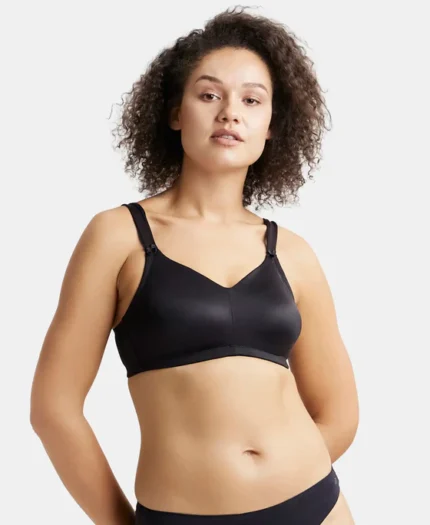 Non Padded Black Soft Touch Microfiber Elastane Stretch Full Coverage Minimizer Bra
